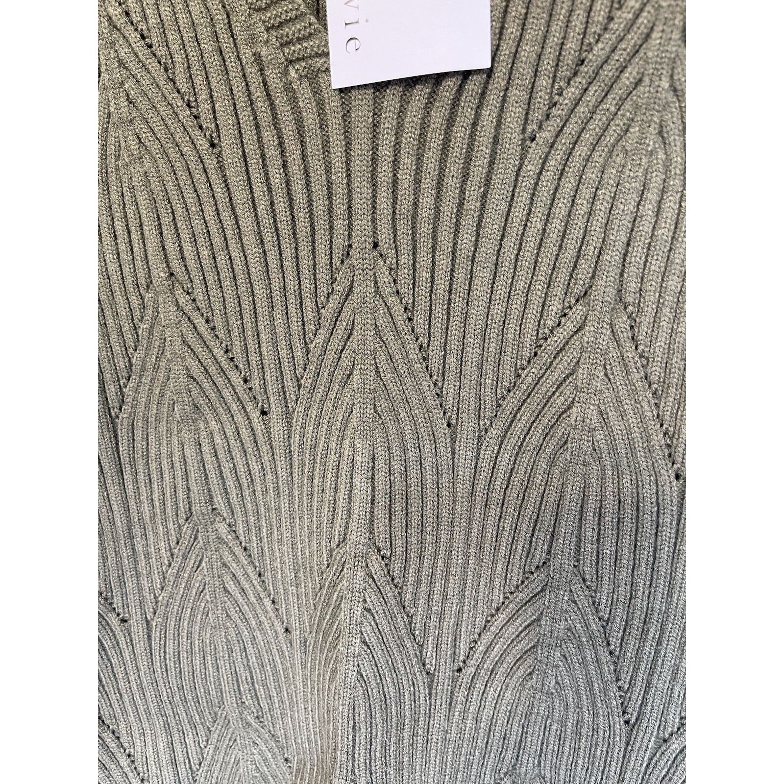 Shop Stevie Sweater Geometric Ribbed Olive Short Puffed Sleeve Feminine L — image 2 of 8